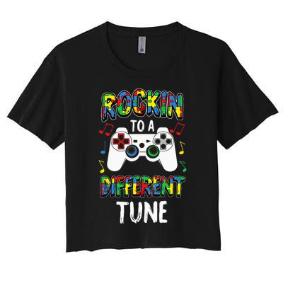 Rocking To A Different Tune Autism Awareness Gamer Women's Crop Top Tee