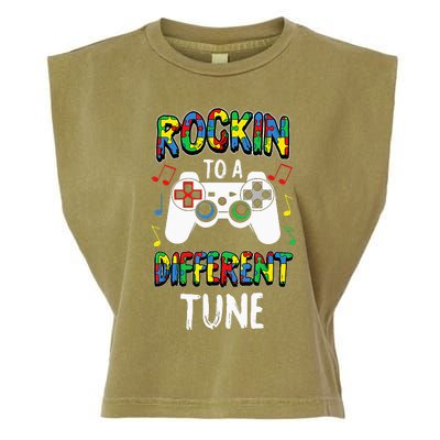 Rocking To A Different Tune Autism Awareness Gamer Garment-Dyed Women's Muscle Tee