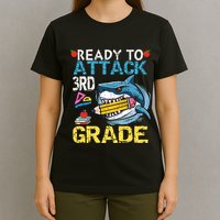Ready To Attack 3rd Grade Funny Shark 3rd First Day School T-Shirt