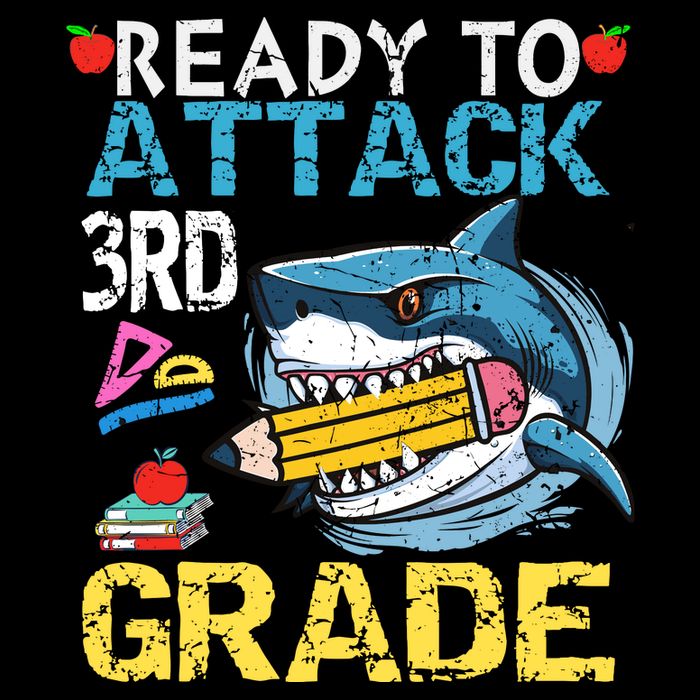 Ready To Attack 3rd Grade Funny Shark 3rd First Day School T-Shirt
