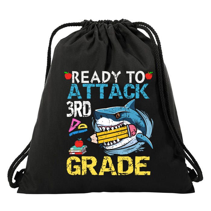 Ready To Attack 3rd Grade Funny Shark 3rd First Day School Drawstring Bag