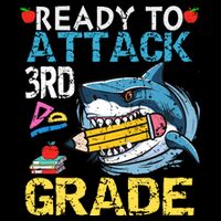 Ready To Attack 3rd Grade Funny Shark 3rd First Day School Drawstring Bag