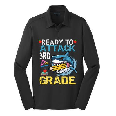 Ready To Attack 3rd Grade Funny Shark 3rd First Day School Silk Touch Performance Long Sleeve Polo