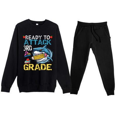 Ready To Attack 3rd Grade Funny Shark 3rd First Day School Premium Crewneck Sweatsuit Set