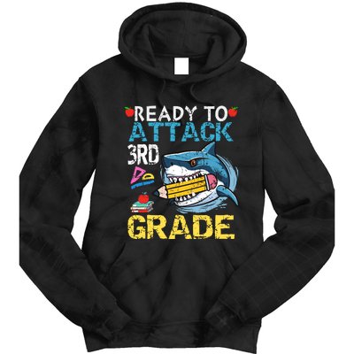 Ready To Attack 3rd Grade Funny Shark 3rd First Day School Tie Dye Hoodie