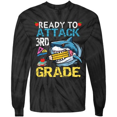 Ready To Attack 3rd Grade Funny Shark 3rd First Day School Tie-Dye Long Sleeve Shirt