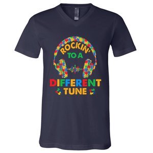 Rockin' To A Different Tune Autistic Awareness V-Neck T-Shirt