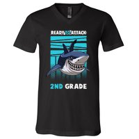 Ready To Attack 2nd Grade Shark Gifts Funny V-Neck T-Shirt