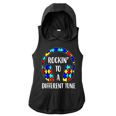 Rockin To A Different Tune Autism Awareness Ladies PosiCharge Tri-Blend Wicking Draft Hoodie Tank