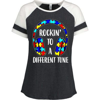 Rockin To A Different Tune Autism Awareness Enza Ladies Jersey Colorblock Tee