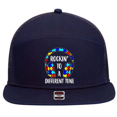 Rockin To A Different Tune Autism Awareness 7 Panel Mesh Trucker Snapback Hat