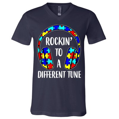 Rockin To A Different Tune Autism Awareness V-Neck T-Shirt