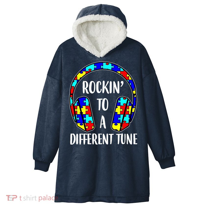 Rockin To A Different Tune Autism Awareness Hooded Wearable Blanket