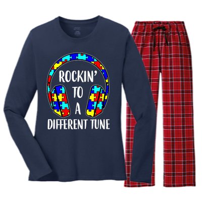 Rockin To A Different Tune Autism Awareness Women's Long Sleeve Flannel Pajama Set 