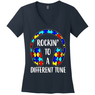 Rockin To A Different Tune Autism Awareness Women's V-Neck T-Shirt