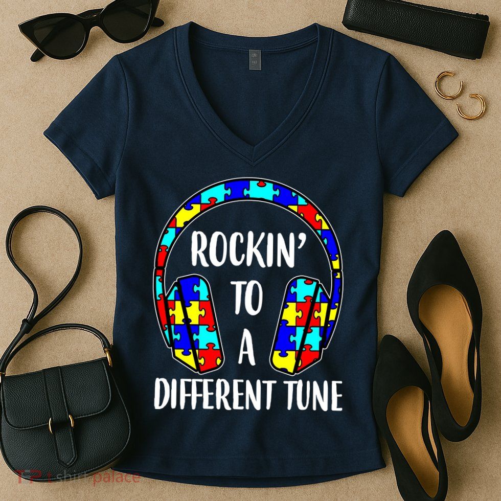 Rockin To A Different Tune Autism Awareness Women's V-Neck T-Shirt