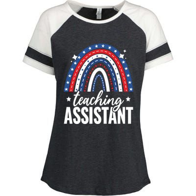 Rainbow Teaching Assistant 4th Of July Usa America Patriotic Gift Enza Ladies Jersey Colorblock Tee