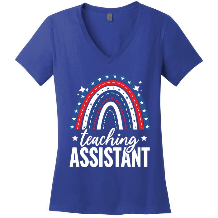 Rainbow Teaching Assistant 4th Of July Usa America Patriotic Gift Women's V-Neck T-Shirt