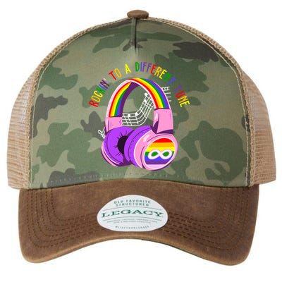 Rockin To A Different Tune Rainbow Autism Awareness Legacy Tie Dye Trucker Hat