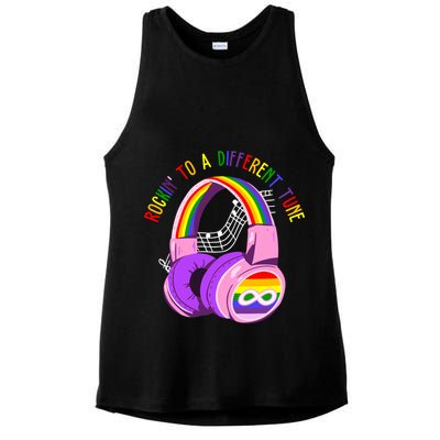Rockin To A Different Tune Rainbow Autism Awareness Ladies PosiCharge Tri-Blend Wicking Tank
