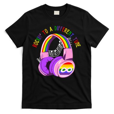 Rockin To A Different Tune Rainbow Autism Awareness T-Shirt