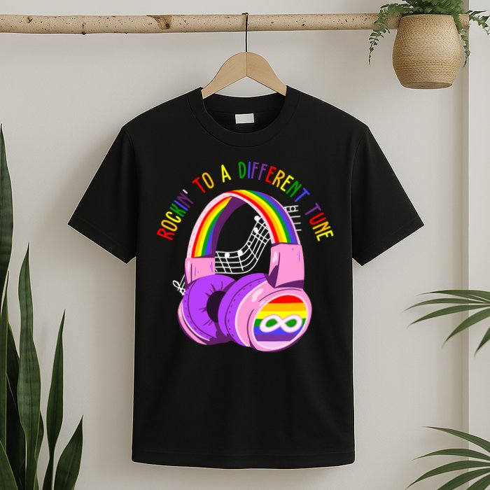 Rockin To A Different Tune Rainbow Autism Awareness T-Shirt