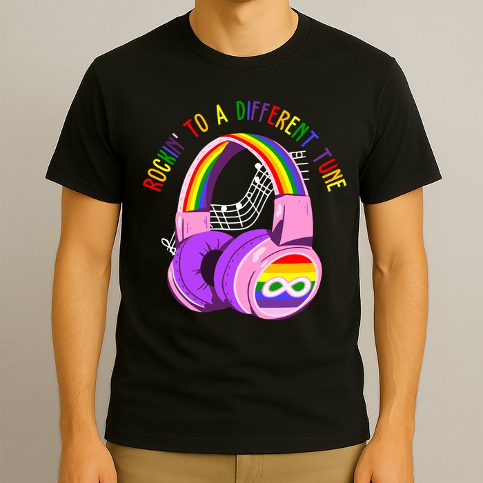 Rockin To A Different Tune Rainbow Autism Awareness T-Shirt