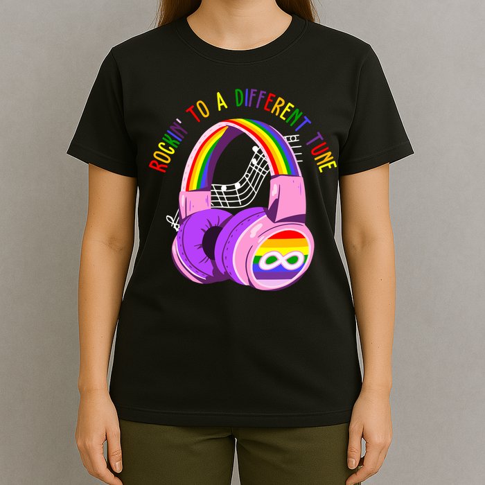 Rockin To A Different Tune Rainbow Autism Awareness T-Shirt