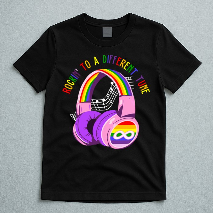 Rockin To A Different Tune Rainbow Autism Awareness T-Shirt