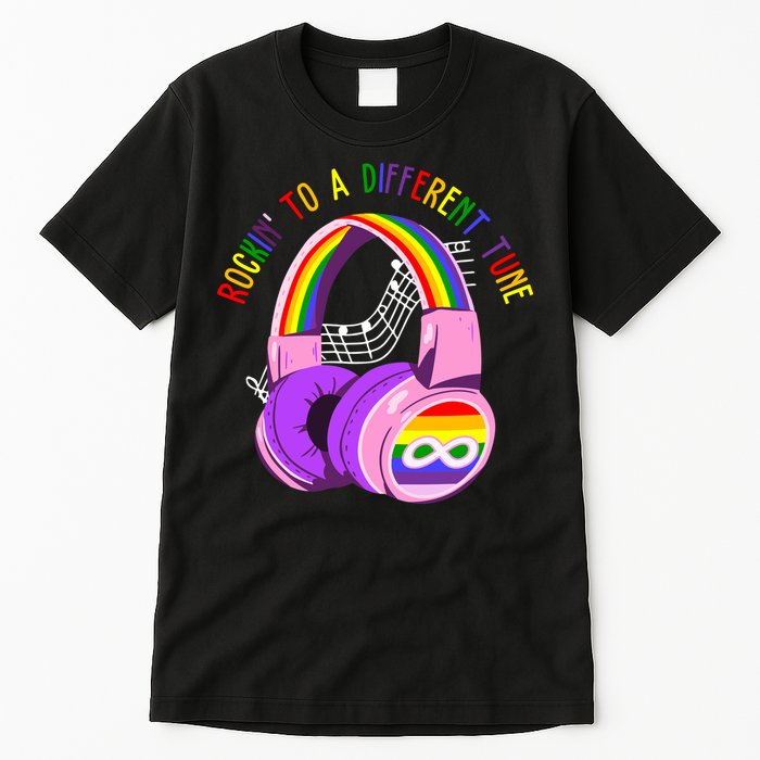 Rockin To A Different Tune Rainbow Autism Awareness Tall T-Shirt