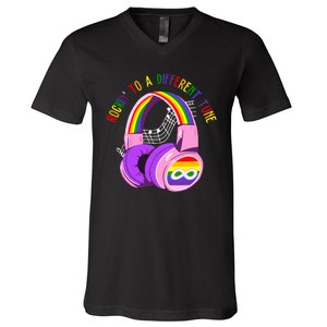 Rockin To A Different Tune Rainbow Autism Awareness V-Neck T-Shirt