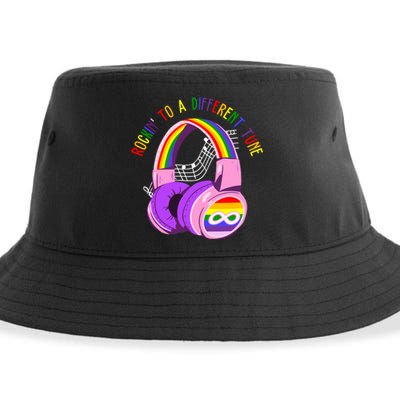 Rockin To A Different Tune Rainbow Autism Awareness Sustainable Bucket Hat