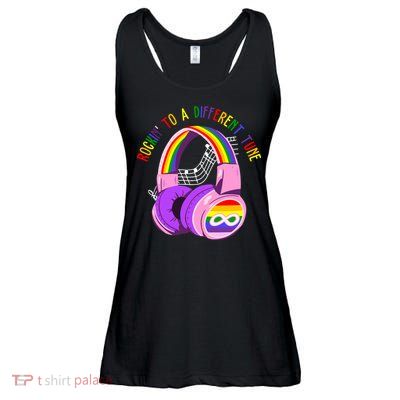 Rockin To A Different Tune Rainbow Autism Awareness Ladies Essential Flowy Tank