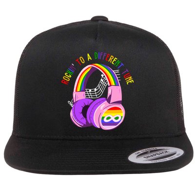 Rockin To A Different Tune Rainbow Autism Awareness Flatbill Hat