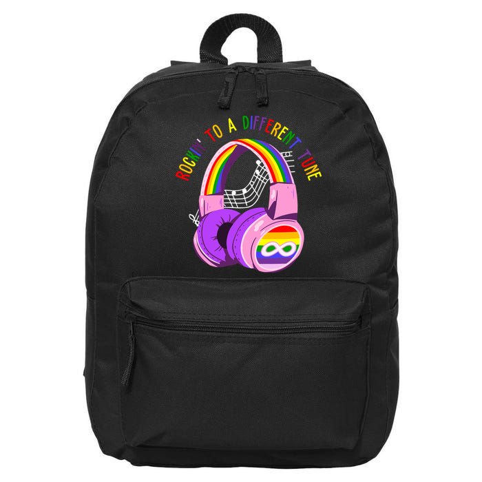 Rockin To A Different Tune Rainbow Autism Awareness 16 in Basic Backpack