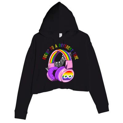 Rockin To A Different Tune Rainbow Autism Awareness Crop Fleece Hoodie