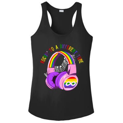 Rockin To A Different Tune Rainbow Autism Awareness Ladies PosiCharge Competitor Racerback Tank