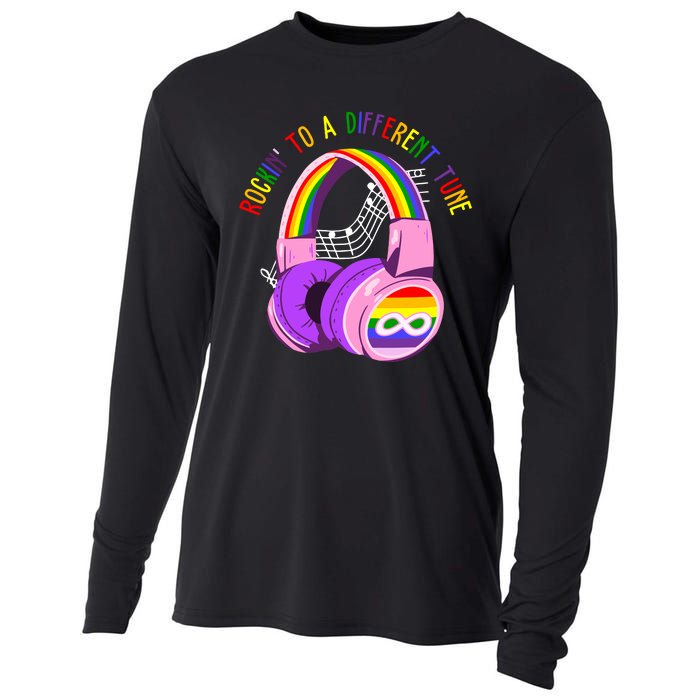 Rockin To A Different Tune Rainbow Autism Awareness Cooling Performance Long Sleeve Crew