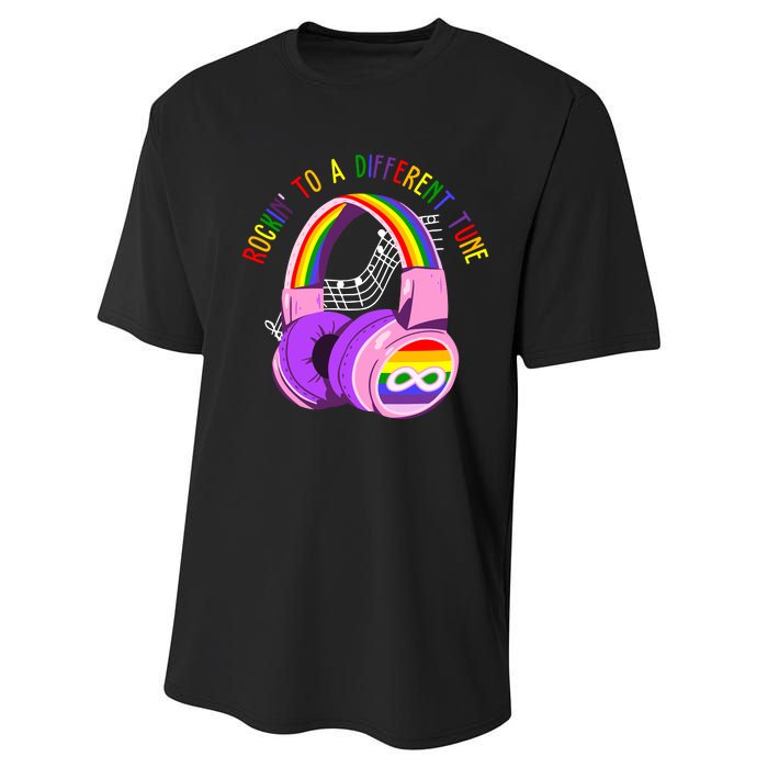 Rockin To A Different Tune Rainbow Autism Awareness Performance Sprint T-Shirt