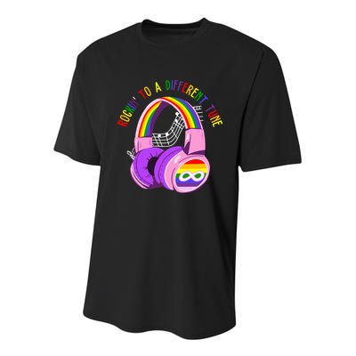 Rockin To A Different Tune Rainbow Autism Awareness Youth Performance Sprint T-Shirt