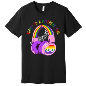 Rockin To A Different Tune Rainbow Autism Awareness Premium T-Shirt