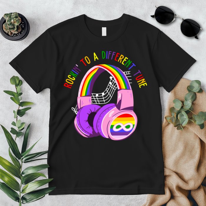 Rockin To A Different Tune Rainbow Autism Awareness Premium T-Shirt