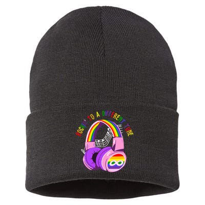 Rockin To A Different Tune Rainbow Autism Awareness Sustainable Knit Beanie