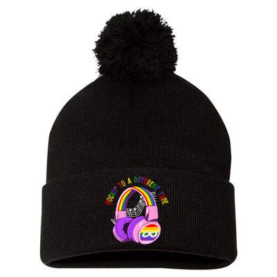 Rockin To A Different Tune Rainbow Autism Awareness Pom Pom 12in Knit Beanie