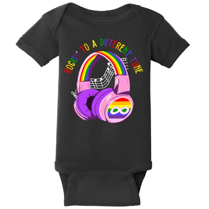 Rockin To A Different Tune Rainbow Autism Awareness Baby Bodysuit