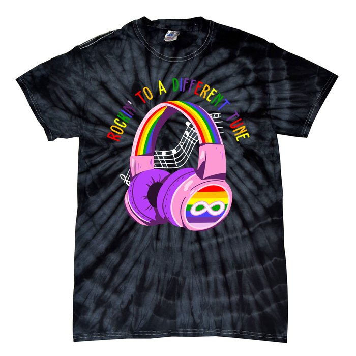 Rockin To A Different Tune Rainbow Autism Awareness Tie-Dye T-Shirt