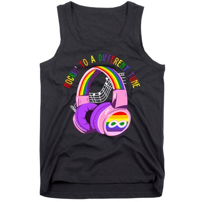 Rockin To A Different Tune Rainbow Autism Awareness Tank Top