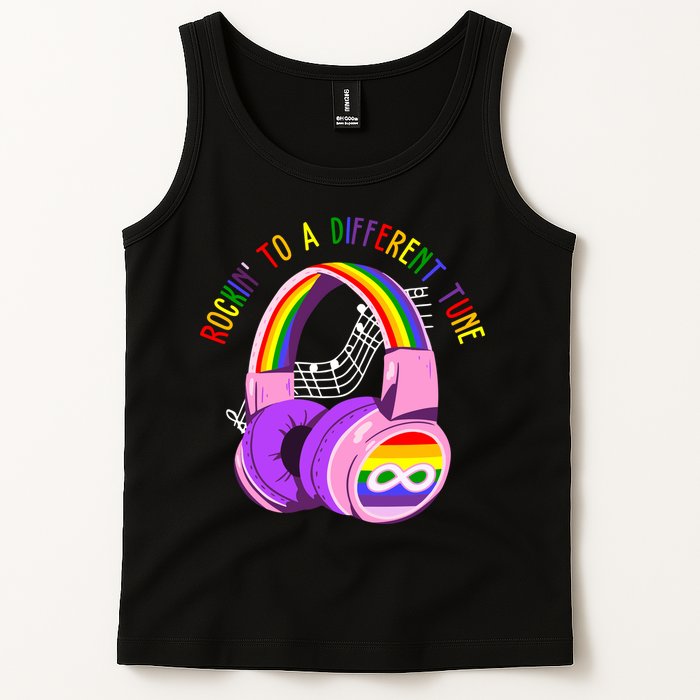 Rockin To A Different Tune Rainbow Autism Awareness Tank Top