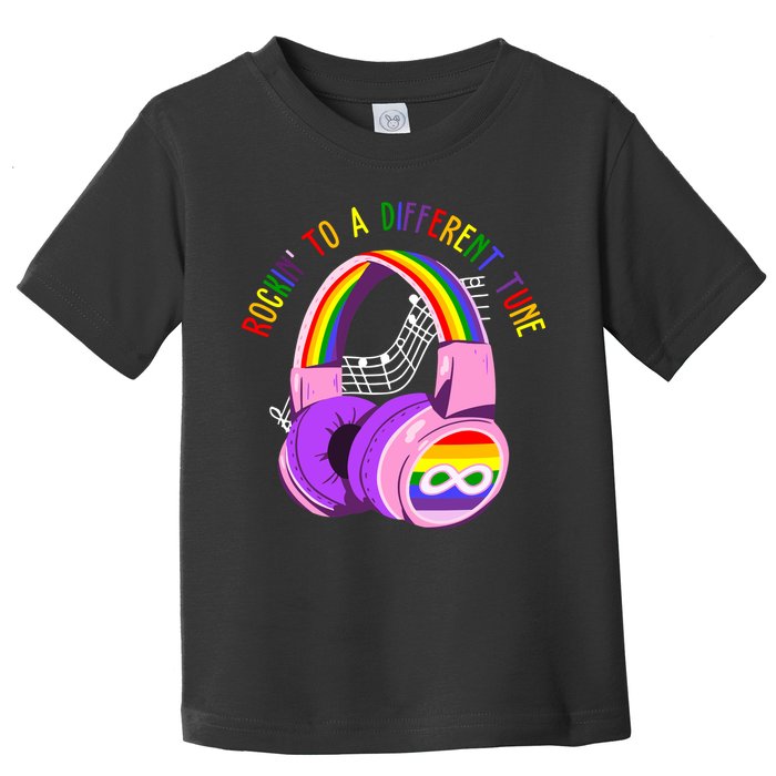 Rockin To A Different Tune Rainbow Autism Awareness Toddler T-Shirt