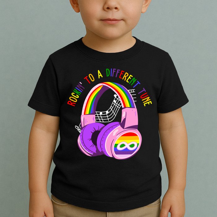 Rockin To A Different Tune Rainbow Autism Awareness Toddler T-Shirt